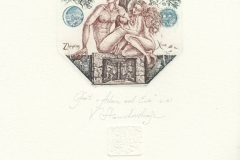 Vera Stanishevskaja, Exlibris Zhiyang Xue ''Adam and Eva'', C3, 10.6x10.6 cm, 2020